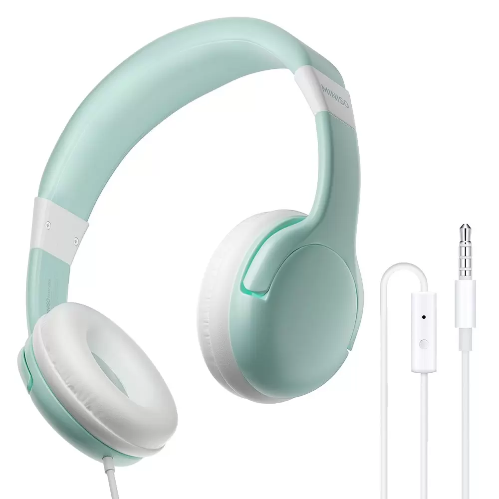 MINISO Kids Headphones for Boys Aged 3-12, Wired Headphones for Kids with Built-in Mic, 85dB Volume Limit, Ultra-Light 84g Adjustable On-Ear Headphones for School, Computer and Tablet