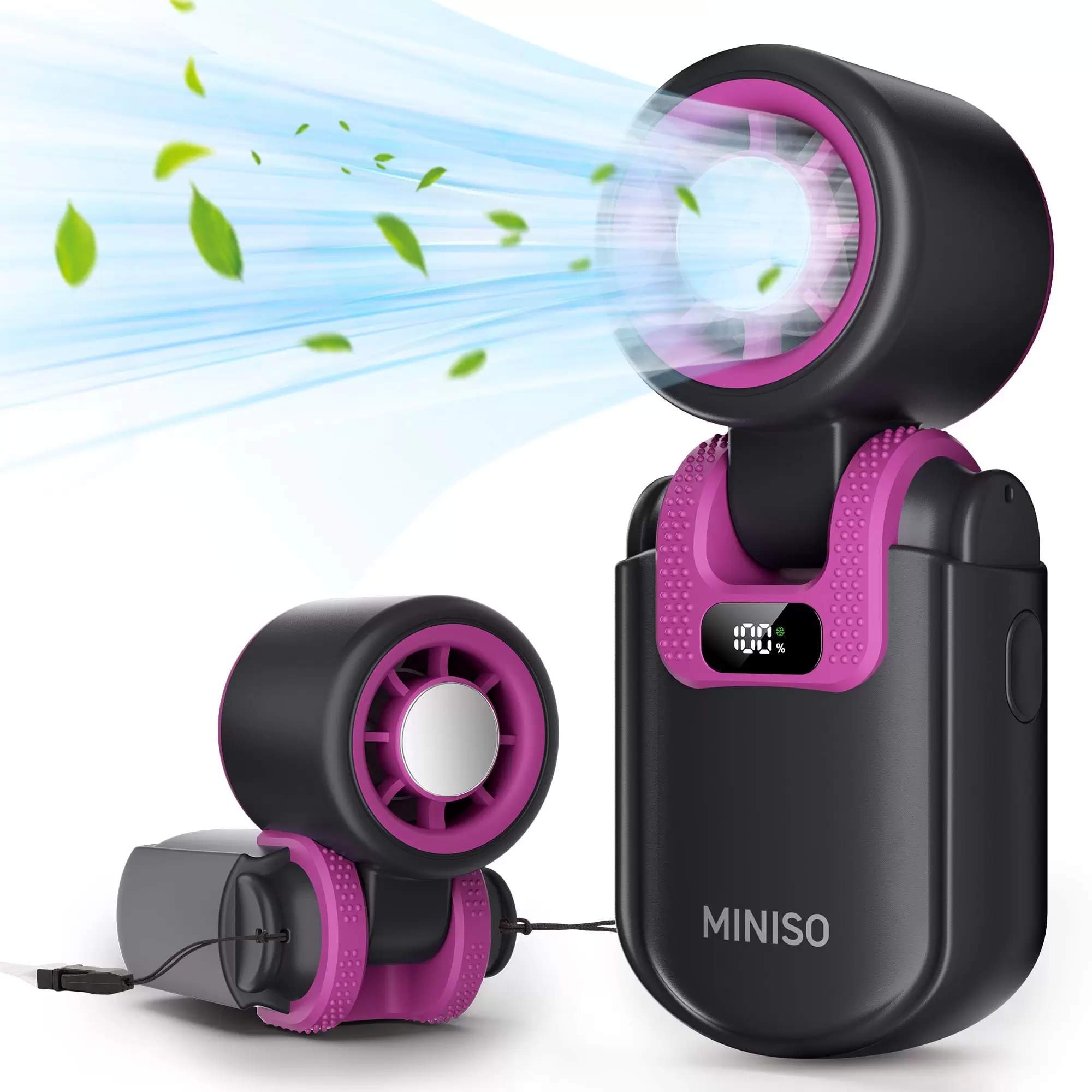 MINISO Portable Fan Handheld, 2400mAh Rechargeable Mini Fan, 3 in 1 USB Small Turbo Fan, 5-Speed, Foldable with Ice Cooler, Max 8 H Cooling Personal Fan for Outdoor, Travel, Camping